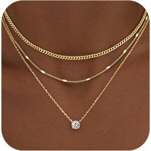 Women's 14K Gold Sterling Silver Plated Dainty Pendant Necklace Chain Choker